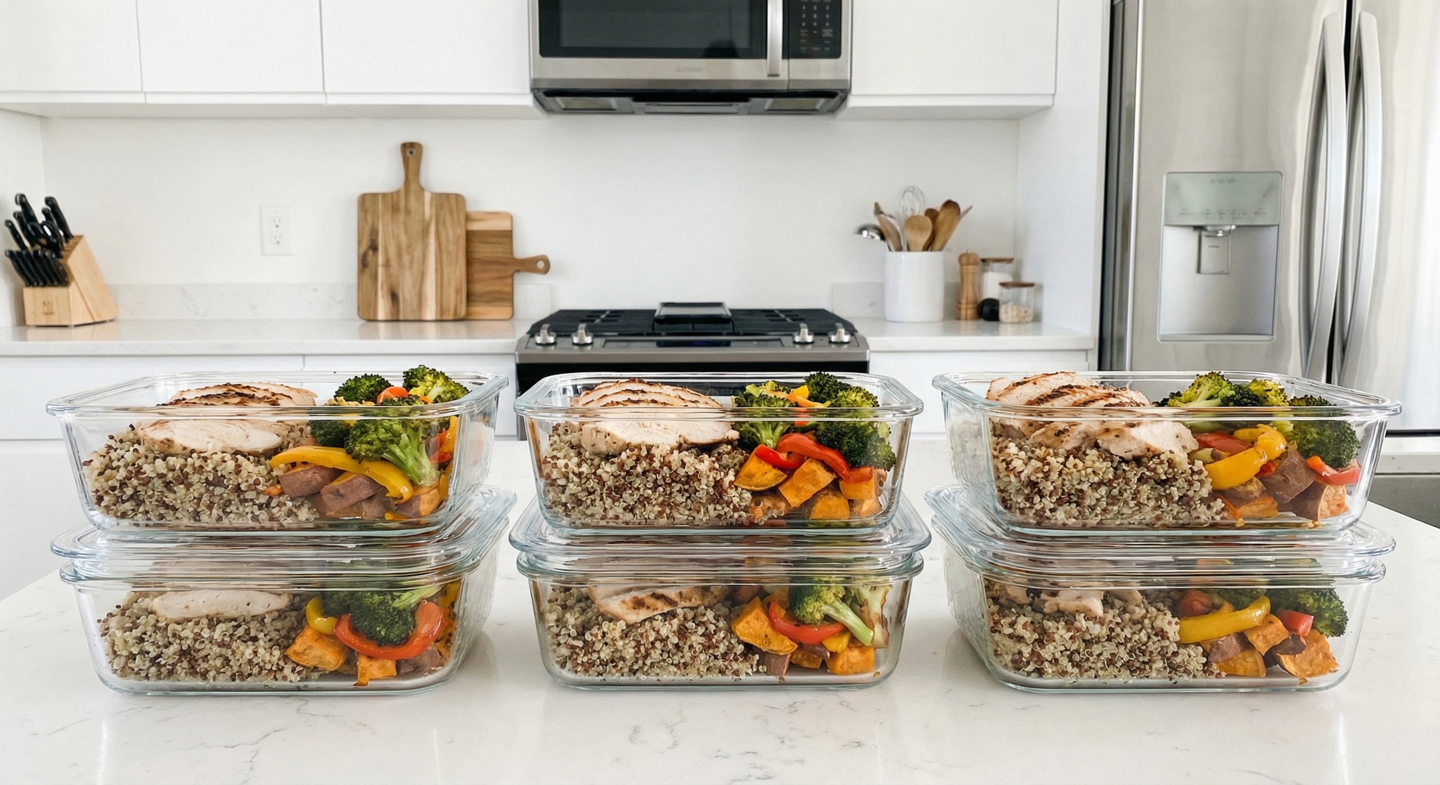 Meal prep containers with healthy food